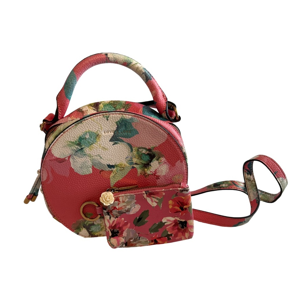 Floral Pink and Green Crossbody Bag Set with Dome Design